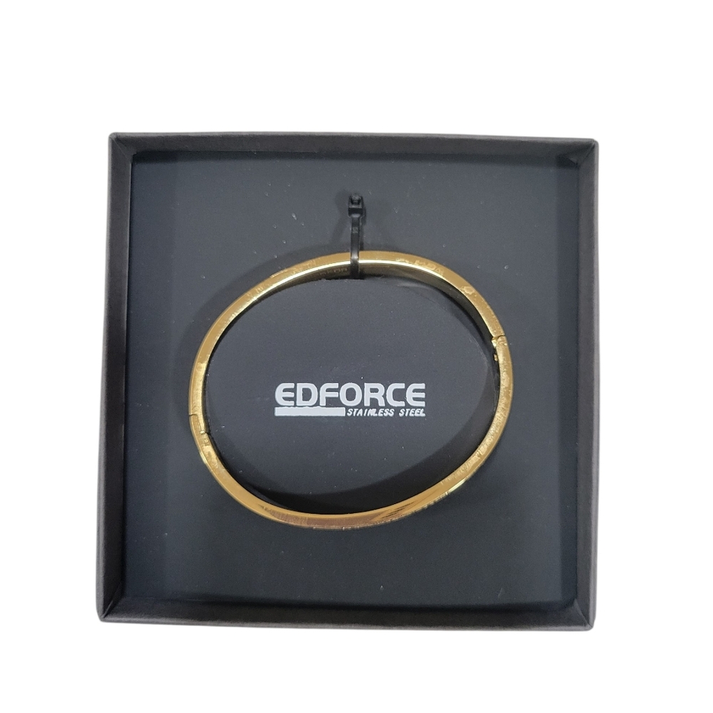 UNISEX EdForce Stainless Steel Roman-Numeral Bangle.Bracelet Gold Plated New NIB